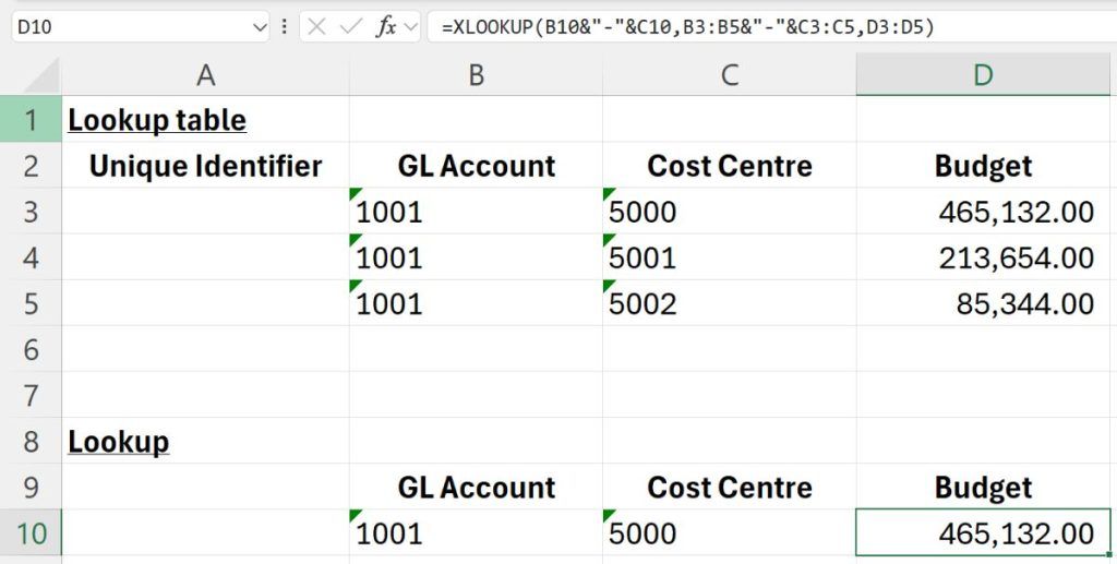 An XLOOKUP concatenating criteria inside the formula without a helper column.