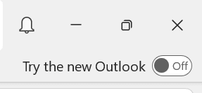 The Try the new Outlook toggle in Outlook set to the Off position.